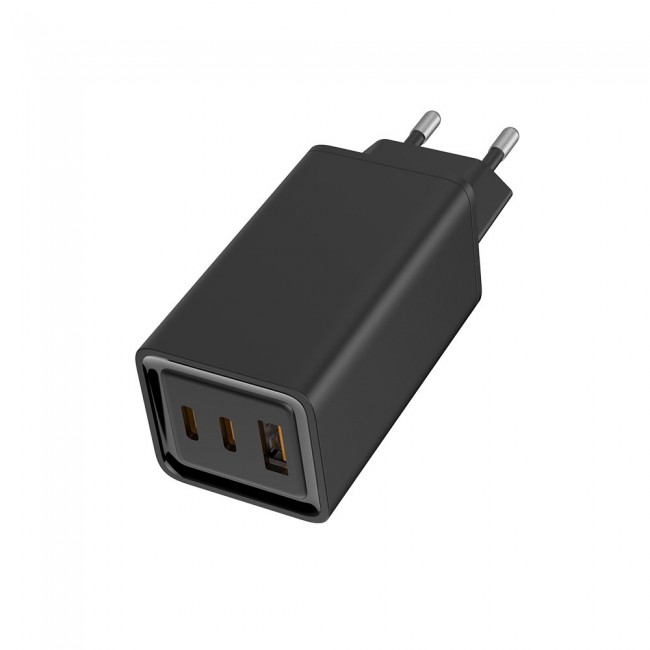 ColorWay GaN3 Pro Power Delivery (USB-A + 2 USB TYPE-C) (65W) Black (CW-CHS039PD-BK)