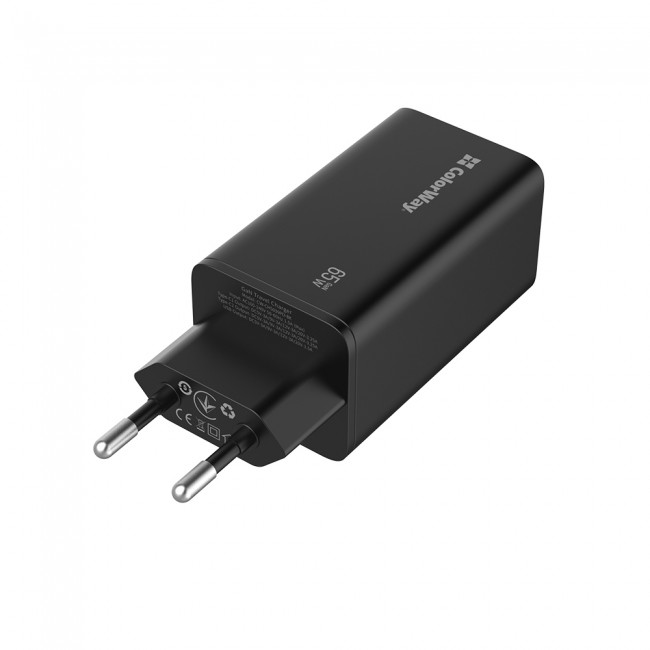 ColorWay GaN3 Pro Power Delivery (USB-A + 2 USB TYPE-C) (65W) Black (CW-CHS039PD-BK)