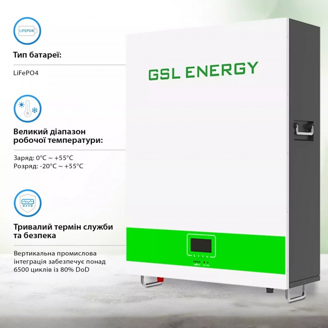Аккумулятор GSL ENERGY 51.2v 100AH 5.12kwh lifepo4 (GSL051100AB-GBP2)