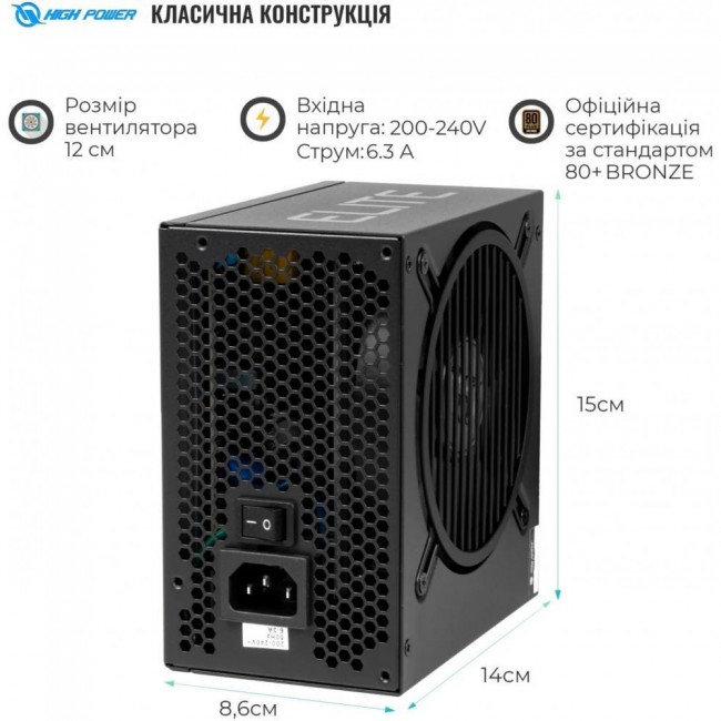 Блок питания High Power Elite BR 850W (HP1-N850BR-E12S)