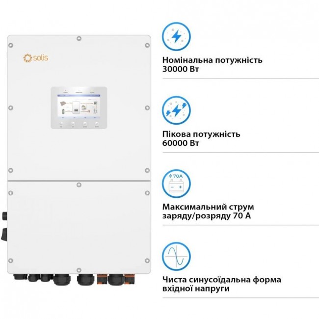 Инвертор для солнечной электростанции SOLIS S6-EH3P30K-H 30KW HV-battery 4 MPPT Wi-Fi 220/380V