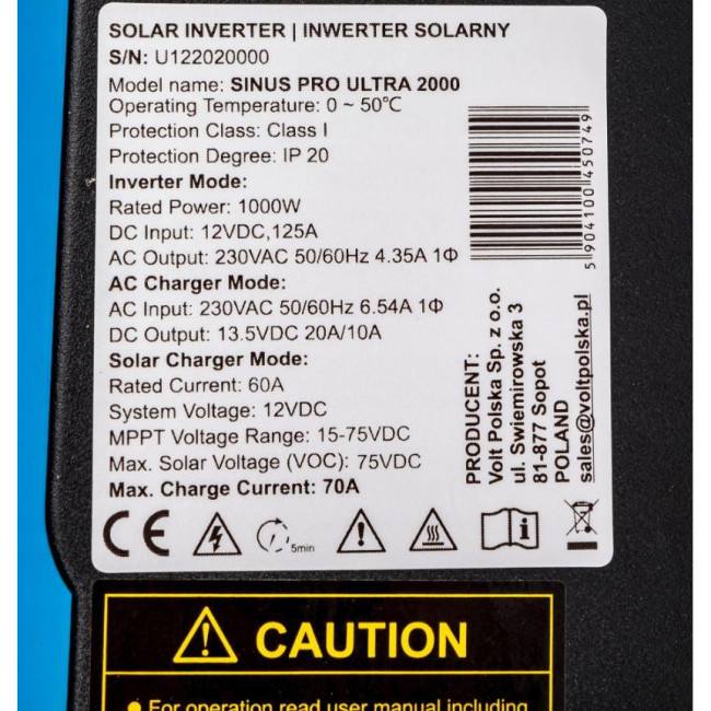 Инвертор с чистой синусоидой Volt Polska SINUS PRO ULTRA 2000 (3SSH100012)