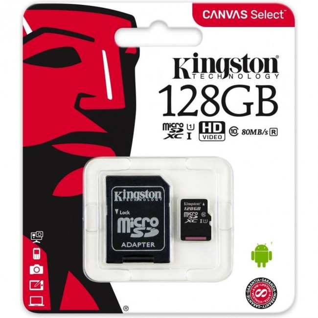 Kingston 128 GB microSDXC Class 10 UHS-I A1 Endurance + SD Adapter SDCE/128GB