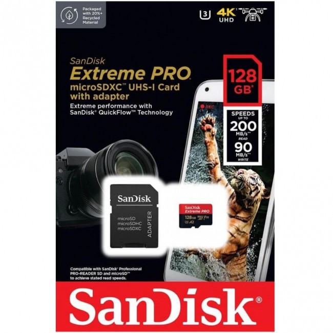 SanDisk 128 GB microSDXC UHS-I U3 Extreme Pro + SD Adapter SDSQXCD-128G-GN6MA
