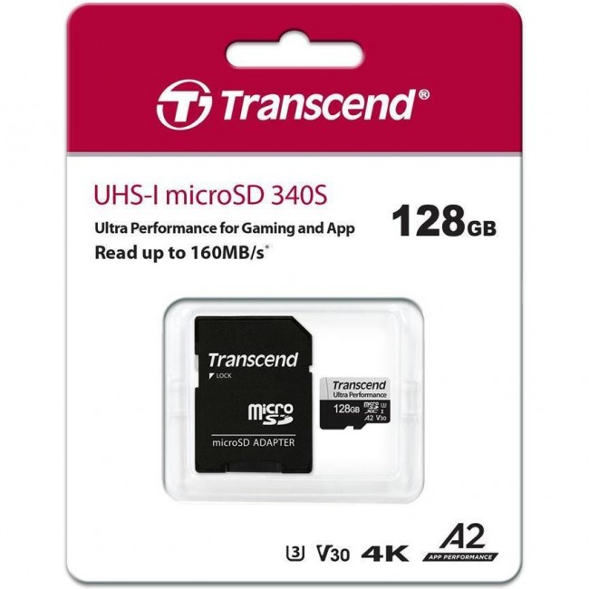 microSDXC Transcend 128 GB microSDXC UHS-I U3 V30 A2 340S + SD Adapter TS128GUSD340S