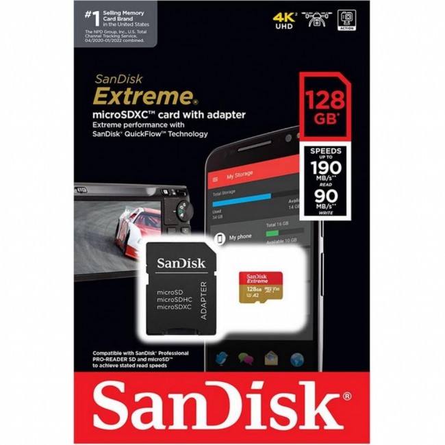 SanDisk 128 GB microSDXC UHS-I U3 V30 A2 Extreme (SDSQXAA-128G-GN6MA)
