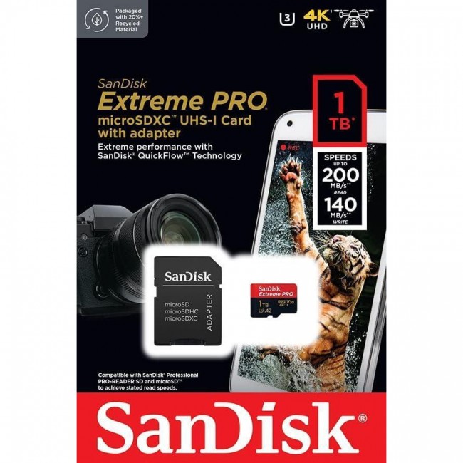 SanDisk 1 TB microSDXC UHS-I U3 Extreme Pro + SD Adapter SDSQXCD-1T00-GN6MA