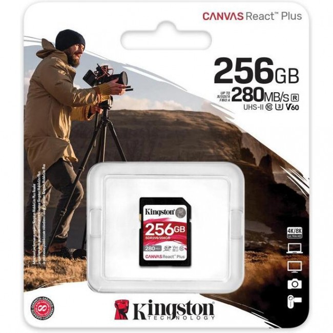 Kingston 256 GB SDXC Canvas React Plus UHS-II U3 V60 Class 10 (SDR2V6/256GB)