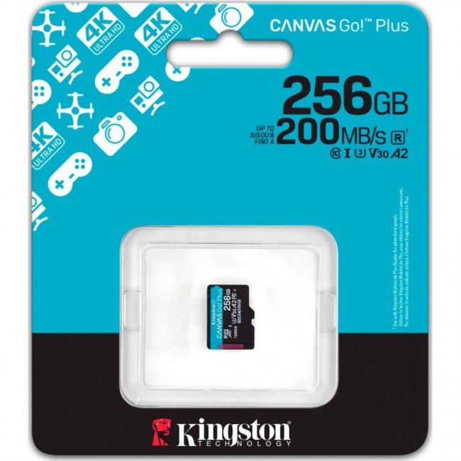Kingston 256 GB microSDXC Canvas Go! Plus UHS-I U3 V30 A2 Class 10 (SDCG4/256GBSP)
