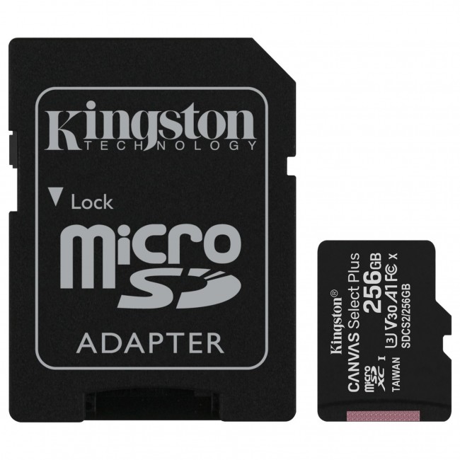 Kingston 256 GB microSDXC Class 10 UHS-I U3 Canvas Select Plus + SD Adapter (SDCS2/256GB)
