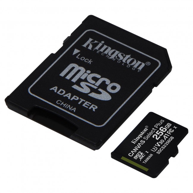 Kingston 256 GB microSDXC Class 10 UHS-I U3 Canvas Select Plus + SD Adapter (SDCS2/256GB)