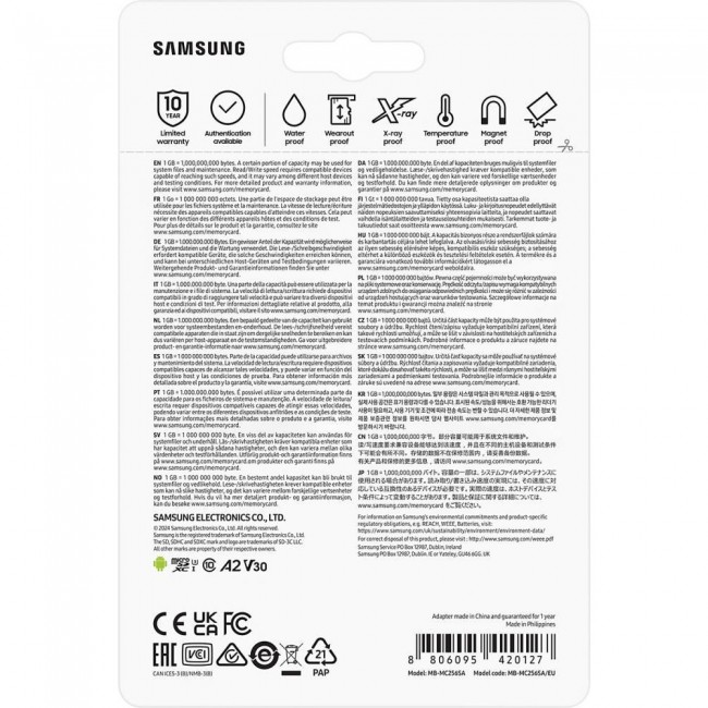 Samsung 256 GB microSDXC Class 10 UHS-I U3 EVO Plus + SD Adapter (MB-MC256SA)