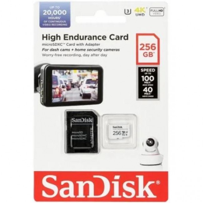 SanDisk 256 GB microSDXC High Endurance UHS-I U3 V30 + SD adapter SDSQQNR-256G-GN6IA