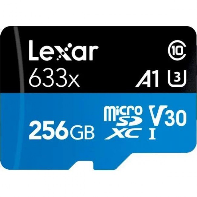 Lexar 256 GB microSDXC High Performance 633x UHS-I U3 V30 A1 Class 10 + SD-adapter (LSDMI256BB633A)