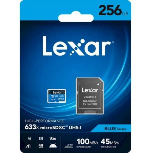 Lexar 256 GB microSDXC High Performance 633x UHS-I U3 V30 A1 Class 10 + SD-adapter (LSDMI256BB633A)