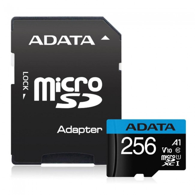 ADATA 256 GB microSDXC UHS-I Premier A1 + SD adapter AUSDX256GUICL10A1-RA1