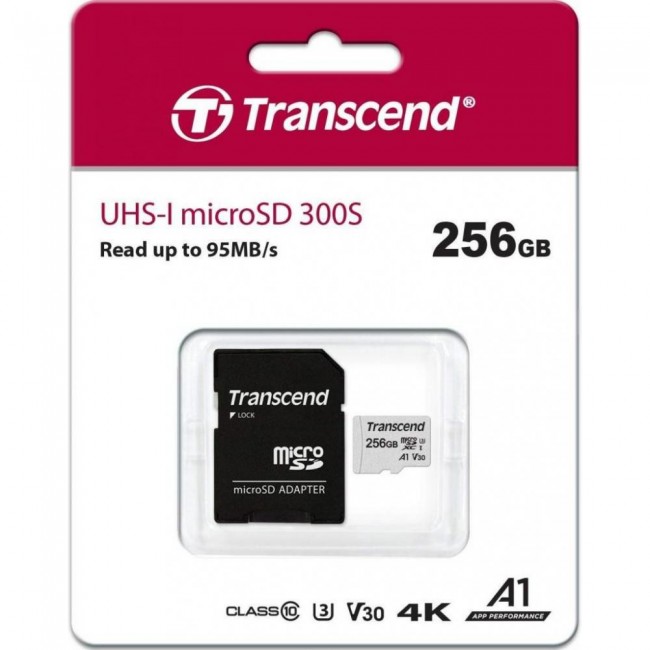 Transcend 256 GB microSDXC UHS-I U3 300S + SD Adapter TS256GUSD300S-A
