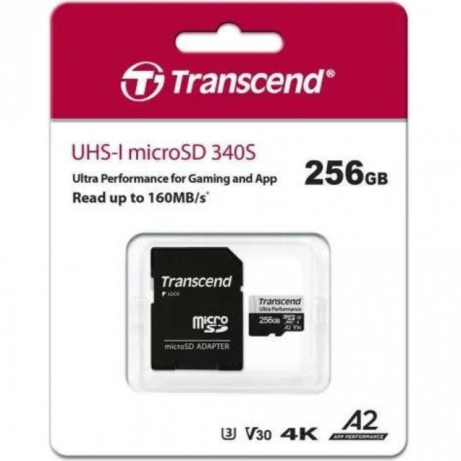Transcend 256 GB microSDXC UHS-I U3 V30 A2 340S + SD Adapter TS256GUSD340S