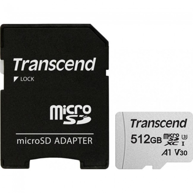 Transcend 512 GB microSDXC Clase 10 UHS-I (U3) + SD-adapter TS512GUSD300S-A