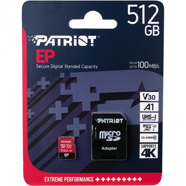 PATRIOT 512 GB microSDXC UHS-I U3 V30 A1 EP + SD adapter (PEF512GEP31MCX)