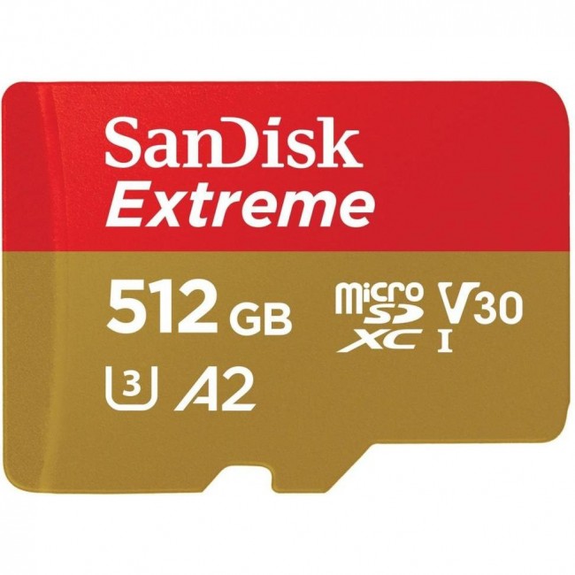 SanDisk 512 GB microSDXC UHS-I U3 V30 A2 Extreme + SD-Adapter (SDSQXAV-512G-GN6MA)