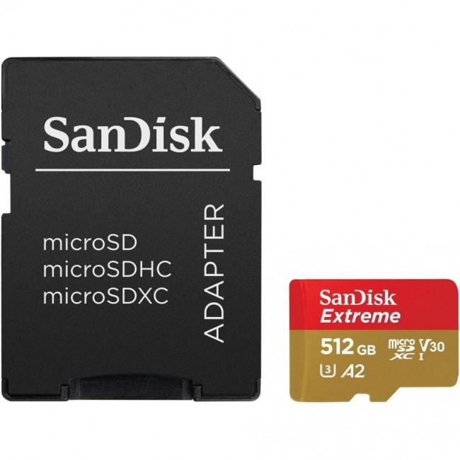 SanDisk 512 GB microSDXC UHS-I U3 V30 A2 Extreme + SD-Adapter (SDSQXAV-512G-GN6MA)