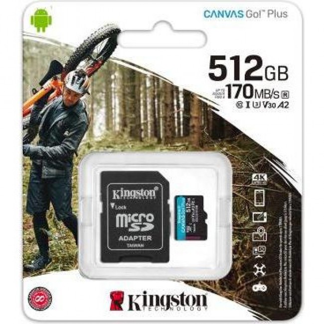 Kingston 512 GB microSDXC class 10 UHS-I U3 Canvas Go! Plus + SD Adapter (SDCG3/512GB)