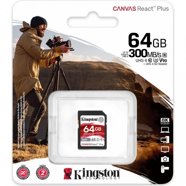 Kingston 64 GB SDXC Class 10 UHS-II U3 Canvas React Plus (SDR2/64GB)