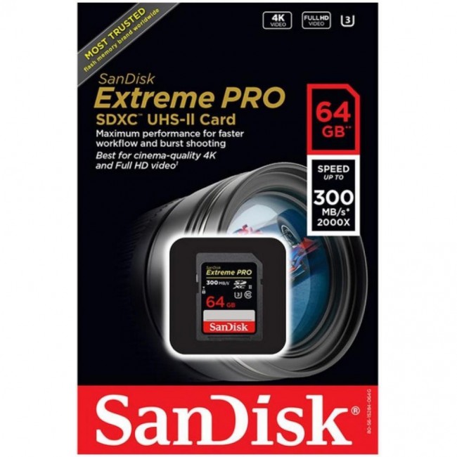 SDXC SanDisk 64 GB SDXC UHS-II U3 V90 Extreme Pro SDSDXDK-064G-GN4IN