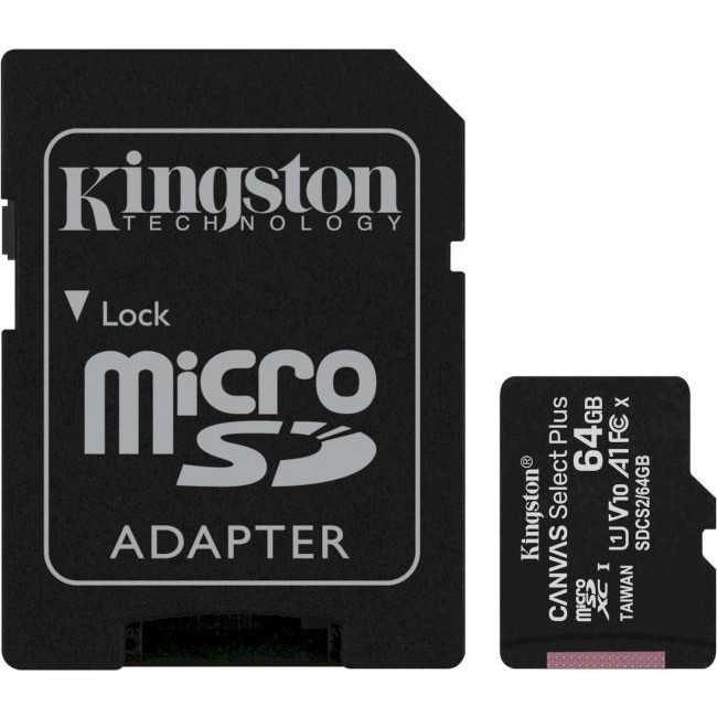 Kingston 64 GB microSDXC Class 10 UHS-I Canvas Select Plus 3-Pack + SD Adapter (SDCS2/64GB-3P1A)