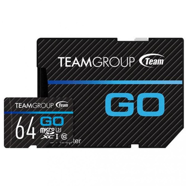 Карта памяти MicroSDXC 64GB UHS-I/U3 Team Go R90/W45MB/s + SD-адаптер (TGUSDX64GU303)