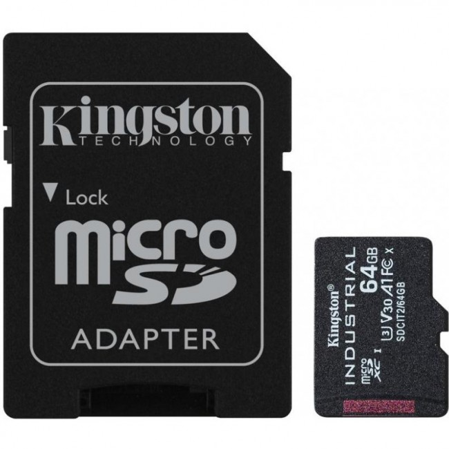 Kingston 64 GB microSDXC UHS-I (U3) V30 A1 Industrial + SD Adapter (SDCIT2/64GB)