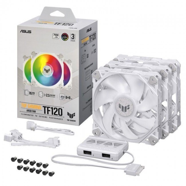 ASUS TUF Gaming TF120 ARGB Fan - Triple Fan Kit with ARGB Controller White (90DA0033-B09030)