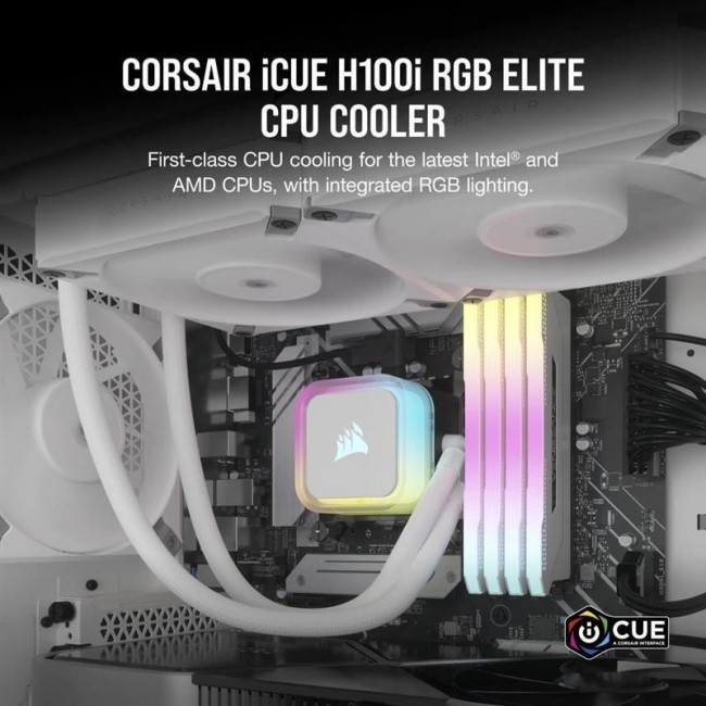 Corsair iCUE H100i RGB Elite Liquid CPU Cooler White (CW-9060078-WW)