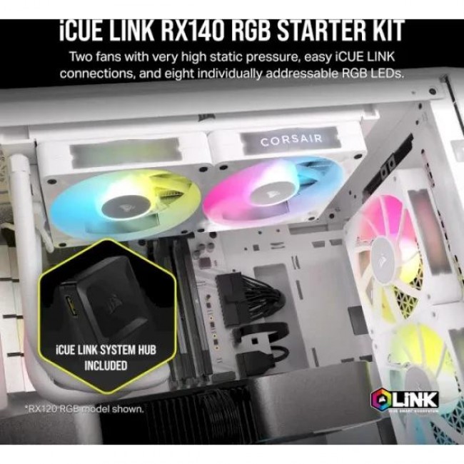 Corsair iCUE LINK RX140 RGB 140mm PWM Fan Twin Starter Kit White (CO-9051024-WW)