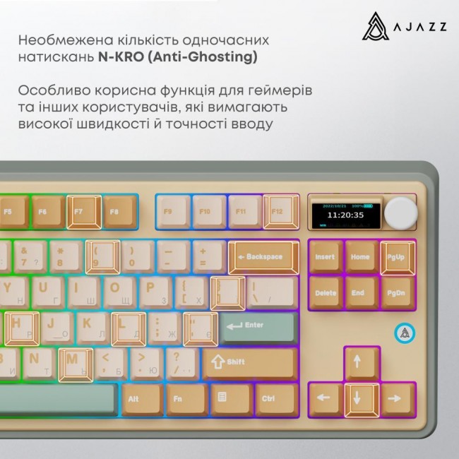 Ajazz AK870 Jasmine Switch Yellow RGB With Screen (AK870-JS-YWG)