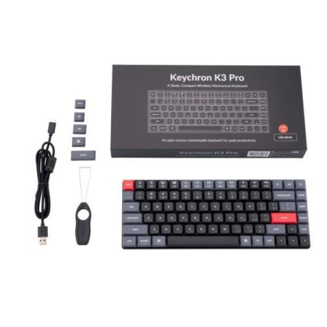 Клавіатура Keychron K3 PRO Gateron Brown BT/USB LowProfile QMK UA RGB Black (K3PB3_KEYCHRON)