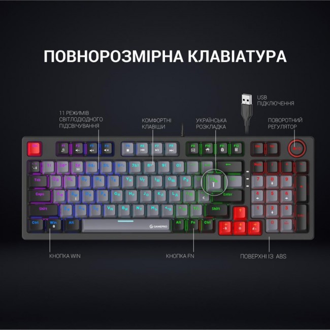 GamePro MK120 Red Switch USB Black (MK120R)