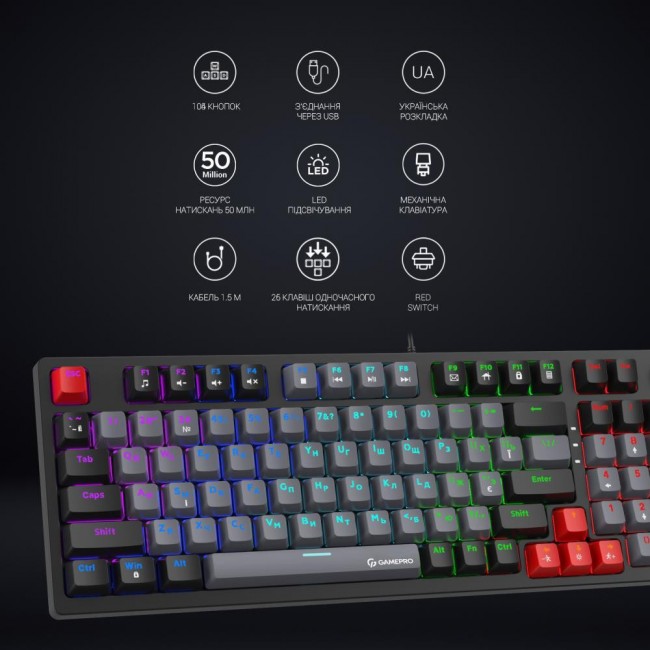 GamePro MK120 Red Switch USB Black (MK120R)