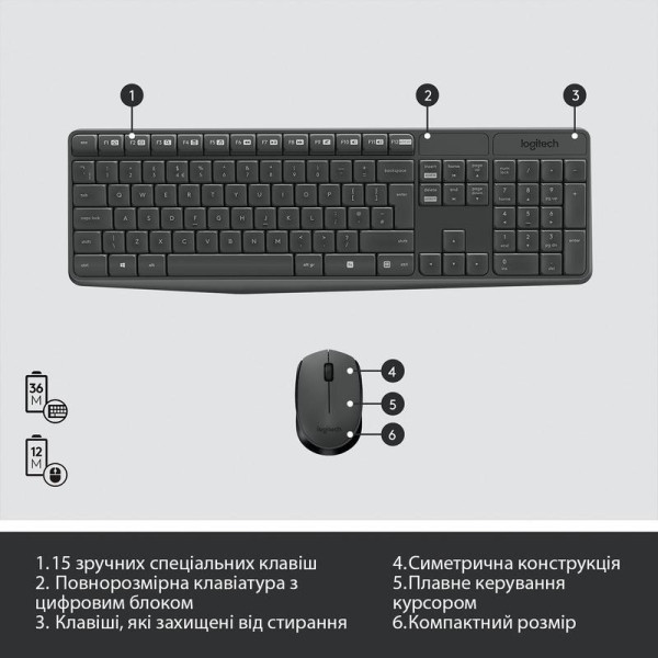Комплект (клавиатура + мышь) Logitech MK235 WL UA (920-007931)