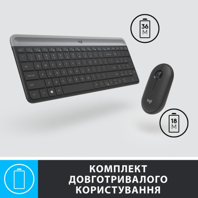 Клавиатура Logitech MK470 Wireless Slim Graphite UA (920-009204)