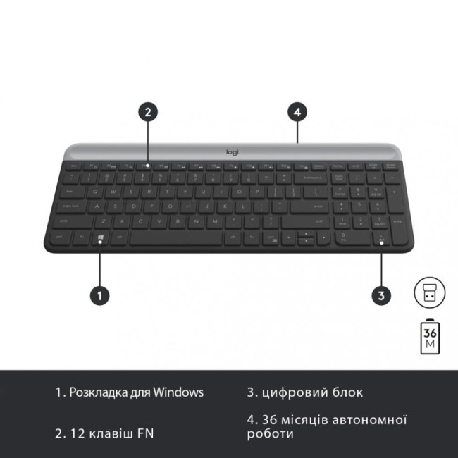 Клавиатура Logitech MK470 Wireless Slim Graphite UA (920-009204)