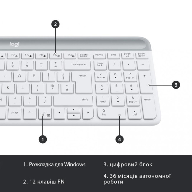 Клавиатура Logitech MK470 Wireless Slim Off-White UA (920-009205)