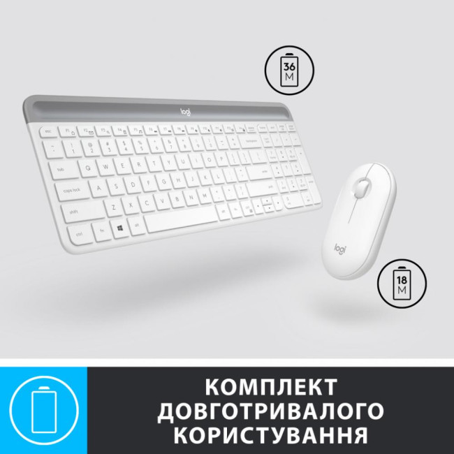 Клавиатура Logitech MK470 Wireless Slim Off-White UA (920-009205)