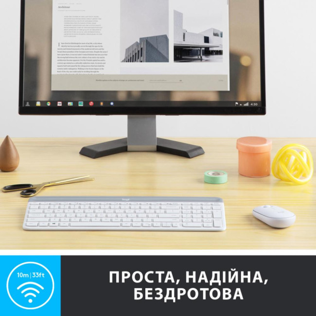 Клавиатура Logitech MK470 Wireless Slim Off-White UA (920-009205)