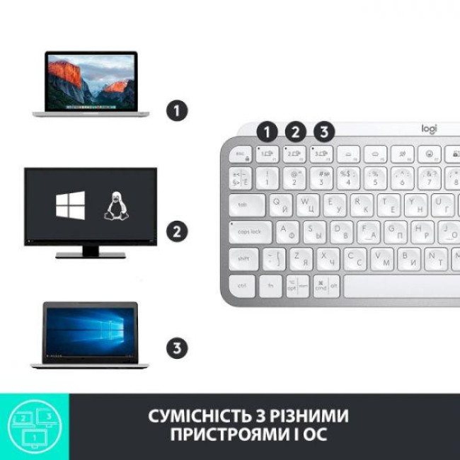 Клавиатура Logitech MX Keys Mini For Mac Wireless Illuminated Pale Grey (920-010526)