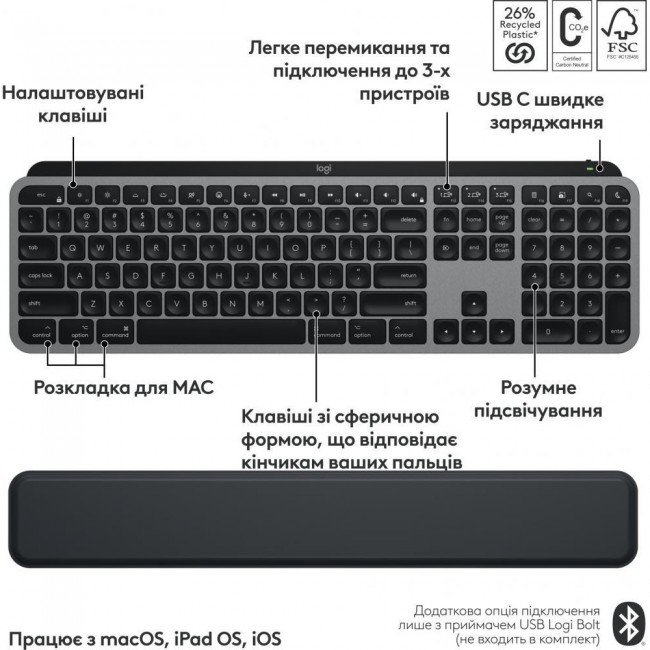 Беспроводная клавиатура и мышь Logitech MX Keys S Combo for Mac Space Gray (920-012845)