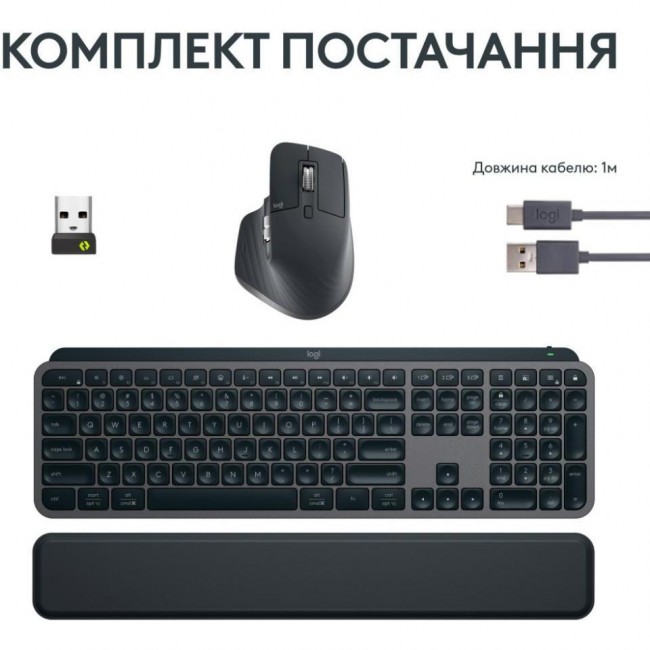 Беспроводная клавиатура и мышь Logitech MX Keys S PLUS PALMREST + MX Master 3S Combo Graphite UA (920-011614)