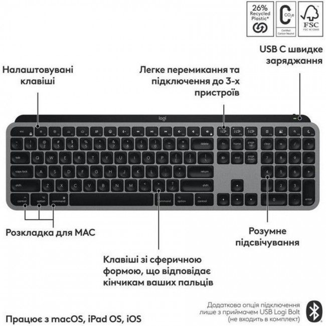 Клавиатура Logitech MX Keys S for Mac Space Gray (920-011637)