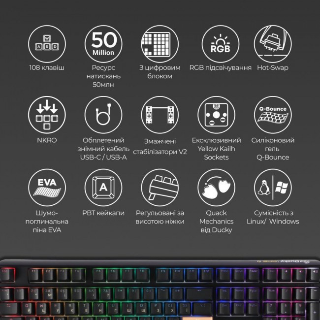 Ducky One 3 Cherry MX Blue RGB UA USB Black (DKON2108ST-CUAPXCLAWSC1)
